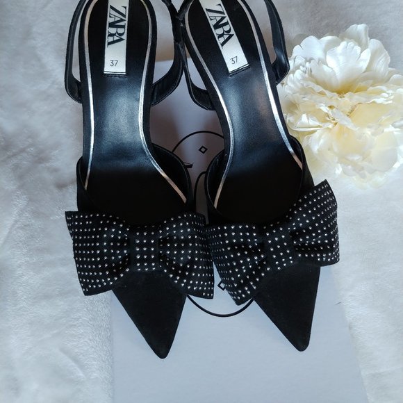 STUDDED HIGH HEEL SLINGBACK SHOES WITH BOW DETAIL - Picture 4 of 9